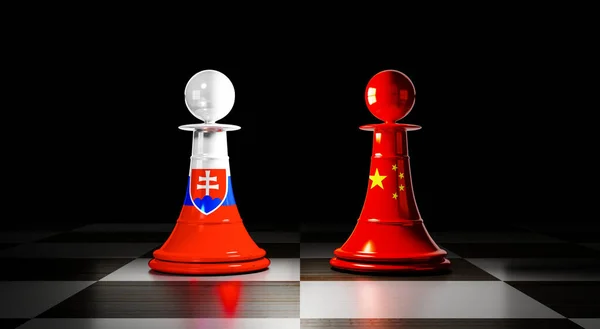 Slovakia China Relations Chess Pawns National Flags Illustration —  Fotos de Stock