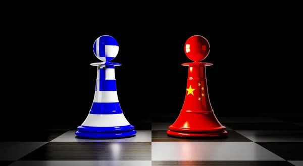 Greece China Relations Chess Pawns National Flags Illustration — Foto de Stock
