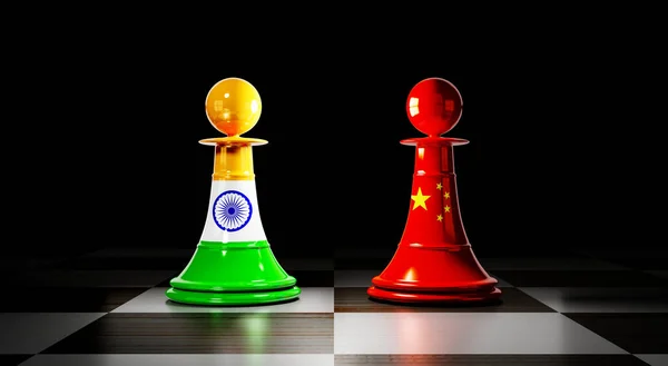 India China Relations Chess Pawns National Flags Illustration —  Fotos de Stock