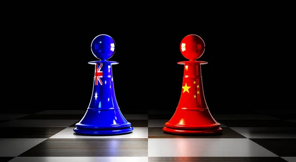 Australia China Relations Chess Pawns National Flags Illustration — Foto de Stock