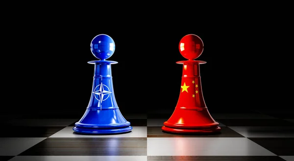 Nato China Relations Chess Pawns National Flags Illustration — Foto de Stock
