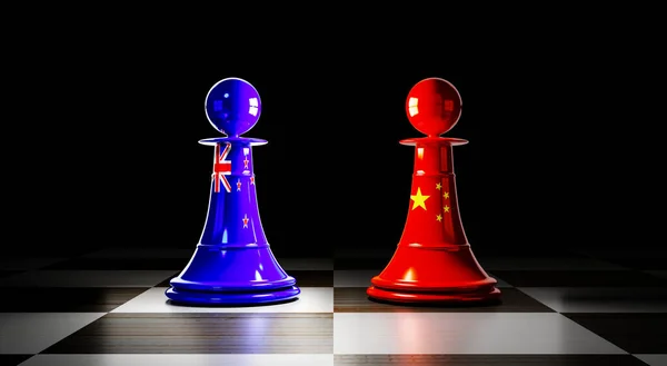 New Zealand China Relations Chess Pawns National Flags Illustration — Foto de Stock