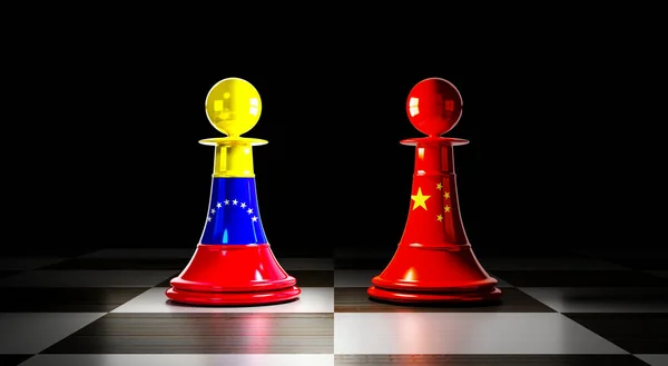 Venezuela China Relations Chess Pawns National Flags Illustration — Foto de Stock