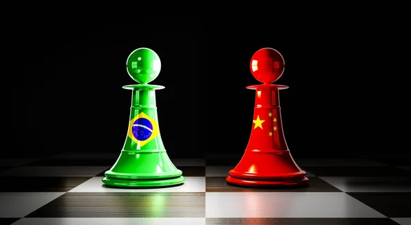 Brazil China Relations Chess Pawns National Flags Illustration — Foto Stock