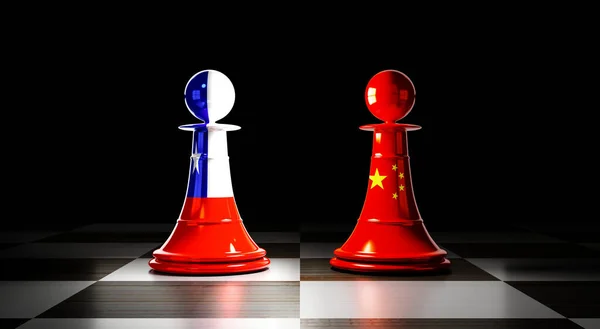 Chile China Relations Chess Pawns National Flags Illustration — Foto de Stock