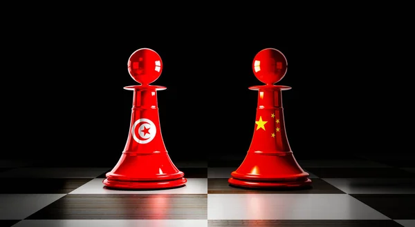 Tunisia China Relations Chess Pawns National Flags Illustration —  Fotos de Stock