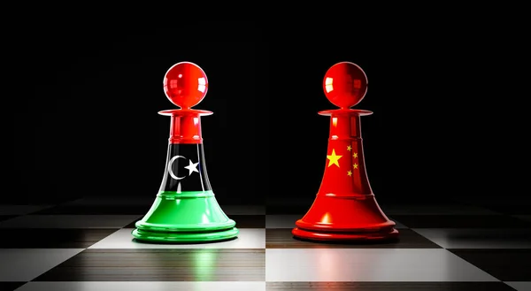 Libya China Relations Chess Pawns National Flags Illustration —  Fotos de Stock