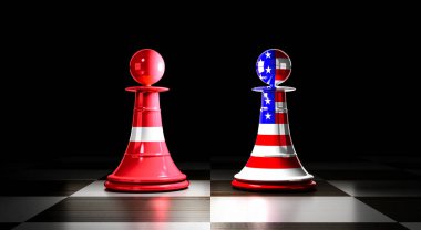 Letonya ve ABD ilişkileri, ulusal bayraklı satranç piyonları - 3D illüstrasyon