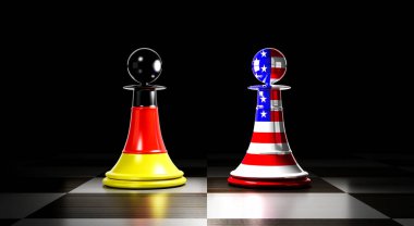 Almanya ve ABD ilişkileri, ulusal bayraklı satranç piyonları - 3D illüstrasyon