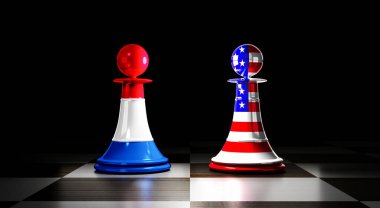 Hollanda ve ABD ilişkileri, ulusal bayraklı satranç piyonları - 3D illüstrasyon