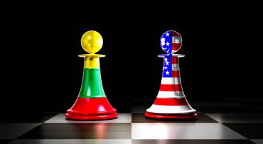 Litvanya ve ABD ilişkileri, ulusal bayraklı satranç piyonları - 3 boyutlu illüstrasyon