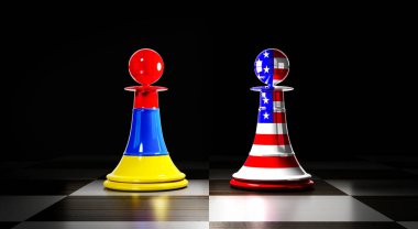 Ermenistan ve ABD ilişkileri, ulusal bayraklı satranç piyonları - 3D illüstrasyon