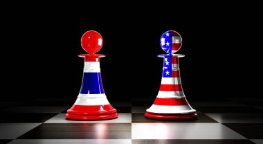 Tayland ve ABD ilişkileri, ulusal bayraklı satranç piyonları - 3D illüstrasyon