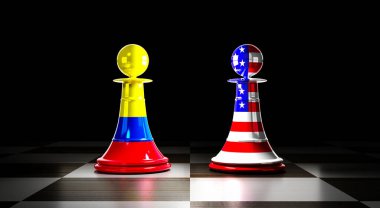 Kolombiya ve ABD ilişkileri, ulusal bayraklı satranç piyonları - 3D illüstrasyon