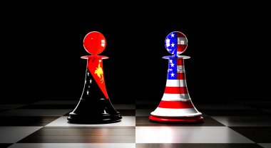 Papua Yeni Gine ve ABD ilişkileri, ulusal bayraklı satranç piyonları - 3D illüstrasyon