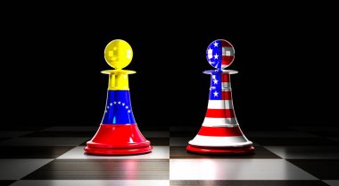 Venezuela ve ABD ilişkileri, ulusal bayraklı satranç piyonları - 3 boyutlu illüstrasyon
