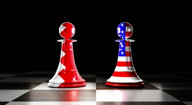 Bahreyn ve ABD ilişkileri, ulusal bayraklı satranç piyonları - 3D illüstrasyon