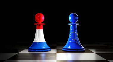 Hollanda ve Avrupa Birliği ilişkileri, bayraklı satranç piyonları - 3D illüstrasyon