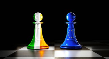 İrlanda ve Avrupa Birliği ilişkileri, bayraklı satranç piyonları - 3D illüstrasyon