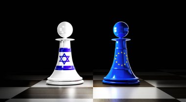 Israel and European Union relations, chess pawns with flags - 3D illustration