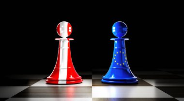 Avusturya ve Avrupa Birliği ilişkileri, bayraklı satranç piyonları - 3D illüstrasyon