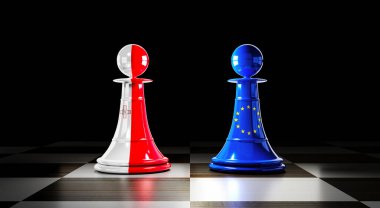 Malta ve Avrupa Birliği ilişkileri, bayraklı satranç piyonları - 3D illüstrasyon