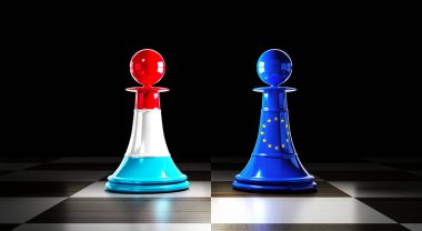 Lüksemburg ve Avrupa Birliği ilişkileri, bayraklı satranç piyonları - 3D illüstrasyon