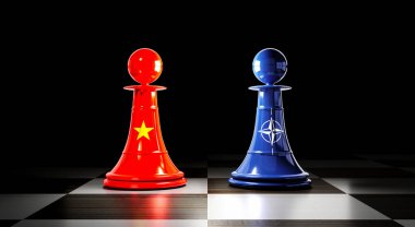 Vietnam ve NATO ilişkileri, bayraklı satranç piyonları - 3 boyutlu illüstrasyon