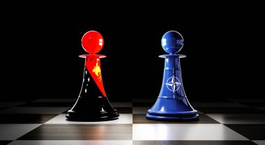 Papua New Guinea and NATO relations, chess pawns with flags - 3D illustration