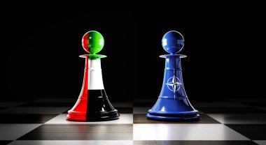 United Arab Emirates and NATO relations, chess pawns with flags - 3D illustration