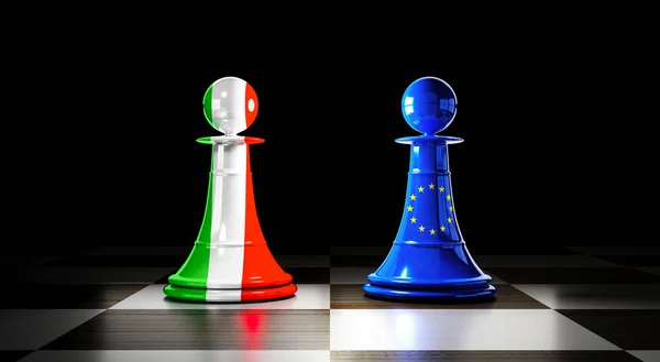 Italy European Union Relations Chess Pawns Flags Illustration — ストック写真