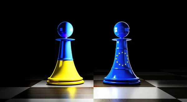 Ukraine European Union Relations Chess Pawns Flags Illustration — Stock Photo, Image