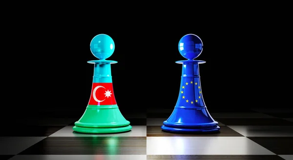 Отношения Азербайджана Европейского Союза Шахматные Пешки Флагами Иллюстрация — стоковое фото