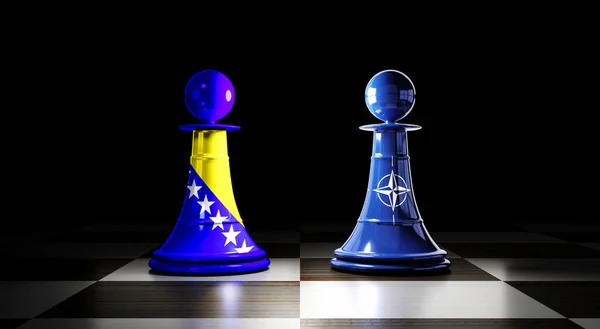 Bosnia Herzegovina Nato Relations Chess Pawns Flags Illustration — Stockfoto