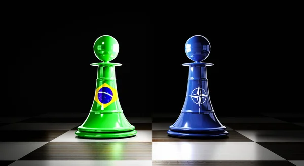 Brazil Nato Relations Chess Pawns Flags Illustration — Foto Stock