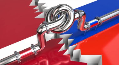 Yakıt / doğalgaz boru hattı, Letonya ve Rusya 'nın bayrakları - 3D illüstrasyon