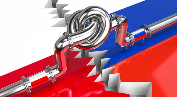 Fuel Gas Pipeline Knot Flags Poland Russia Illustration — 스톡 사진