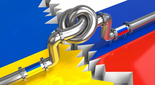 Fuel Gas Pipeline Knot Flags Ukraine Russia Illustration — 스톡 사진