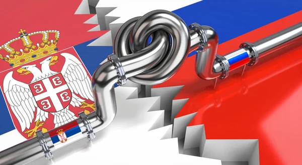 Fuel Gas Pipeline Knot Flags Serbia Russia Illustration — 스톡 사진