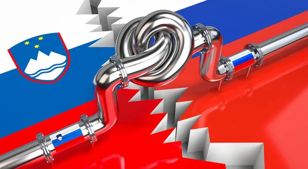 Fuel Gas Pipeline Knot Flags Slovenia Russia Illustration — 스톡 사진