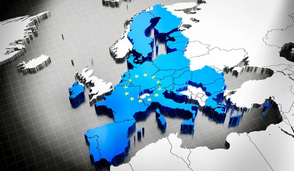 Map and flag of European Union countries - 3D illustration
