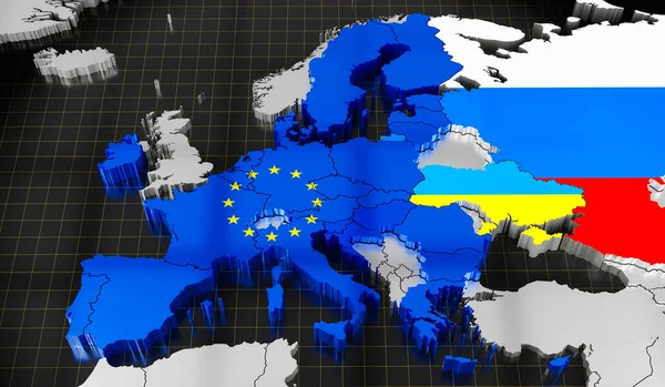 Map Flags European Union Ukraine Russia Illustration — Stok fotoğraf