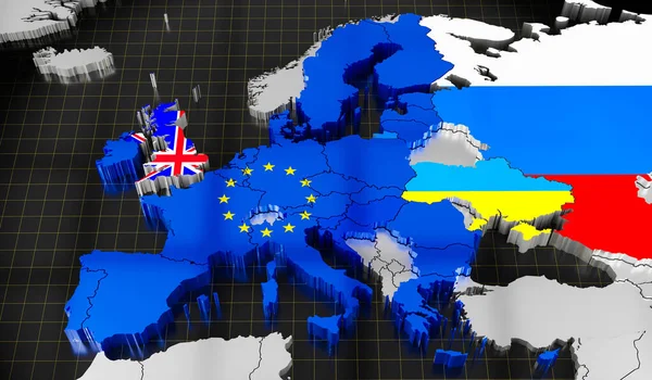 Карта Флаги Украины Великобритании России Иллюстрация — стоковое фото