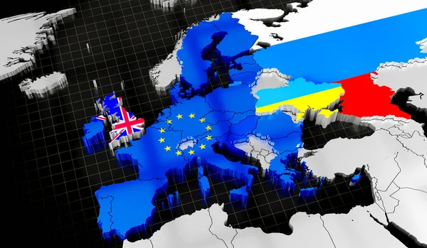 Mapa Banderas Ucrania Reino Unido Rusia Ilustración — Foto de Stock