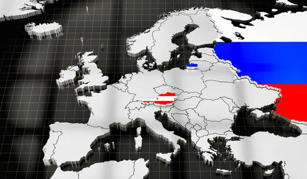 Mapa Europy Flagi Austrii Rosji Ilustracja — Zdjęcie stockowe