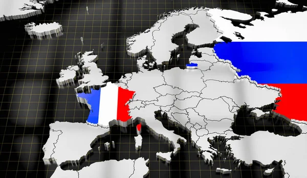 Mapa Europy Flagi Francji Rosji Ilustracja — Zdjęcie stockowe