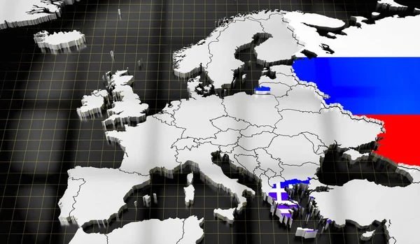 Карта Європи Прапори Греції Росії Ілюстрація — стокове фото