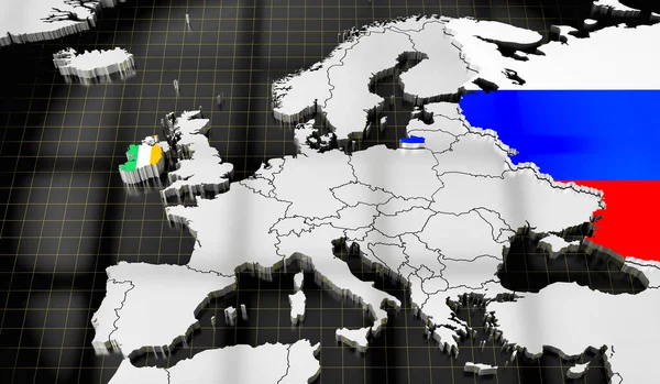 Map Europe Flags Ireland Russia Illustration — Stok fotoğraf