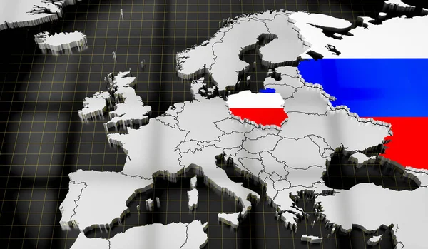 Mapa Evropy Vlajky Polska Ruska Ilustrace — Stock fotografie