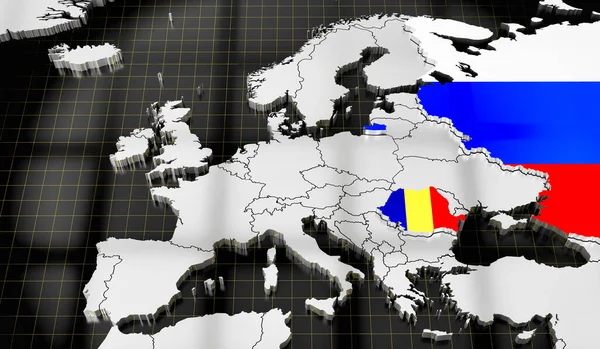 Avrupa Haritası Romanya Rusya Bayrakları Illüstrasyon — Stok fotoğraf